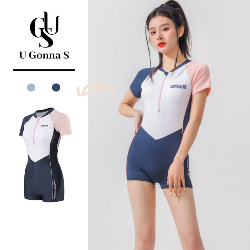 U Gonna S Bikini Swimsuit Woman Bikini Beachwear Sexy Cover Up Swimwear 2 Colors Short Sleeve One Piece With Bra Pad Simple Sport Designed Solid Color Elastic Korean Fashion 2023 女式泳衣泳装