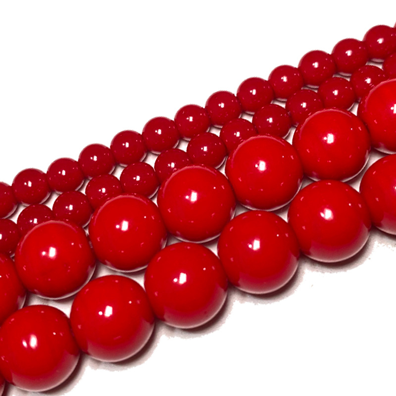 Factory Ready Stock Natural Stone Round Beads Red Coral Loose Spacer DIY Jewelry Bracelet Necklace Accessories 4-12mm