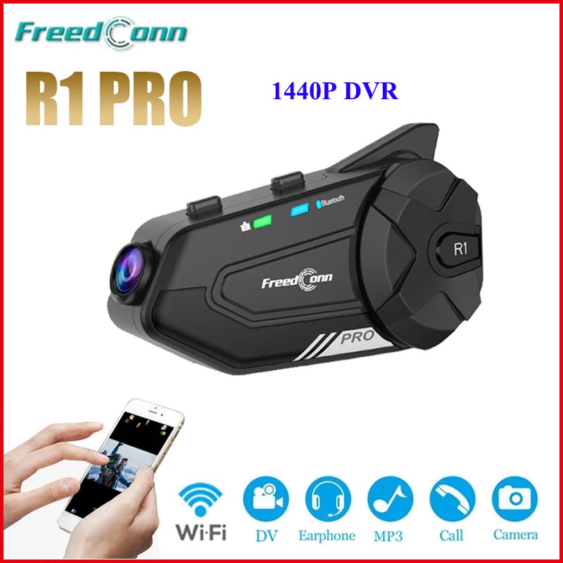 Freedconn R1 PRO Motorcycle Helmet Bluetooth Headset Group Intercom Waterproof 1440P 2K Video WiFi Recorder 6 Riders Interphone