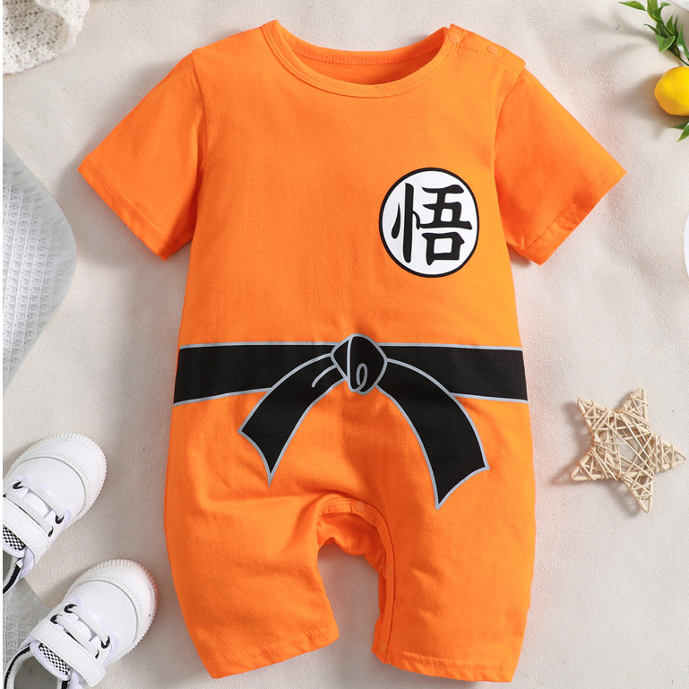 Summer New Style Baby Short-Sleeved Jumpsuit Boy Girl Orange Outing Romper Shorts Flat