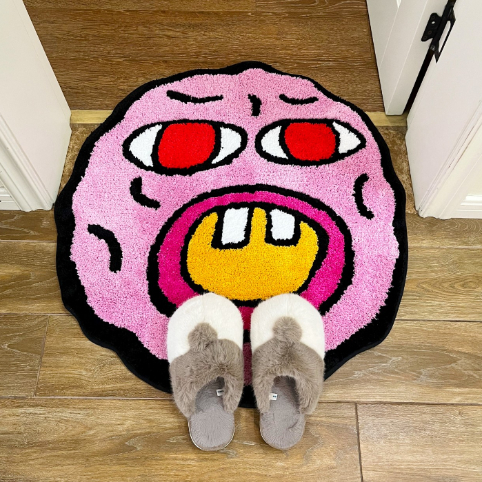 Cherry Bomb Rug Pink Handmade Tufted Carpet Room Decor Kawaii Rug Small Rugs for Bedroom Cartoon Circle Punch Needle Rug