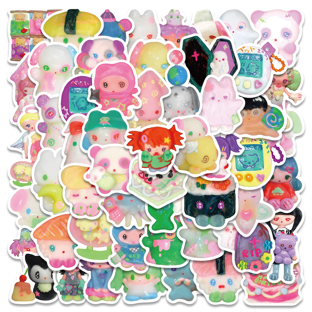 50Pcs Cartoon Cute Cartoon Waterproof Sticker Skateboarding Snowboard Retro Vinyl Sticker Graffiti Notebook Sticker