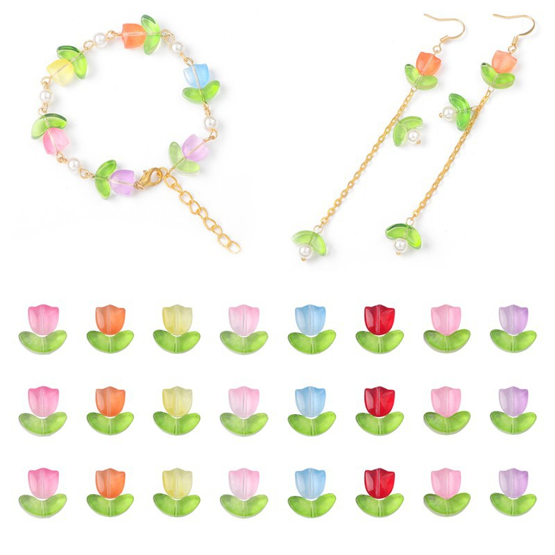 20pcs Crystal Colorful Charm Tulip Flower Beads Glass Flower Loose Beads DIY Bracelet Necklace Jewelry Manufacturing