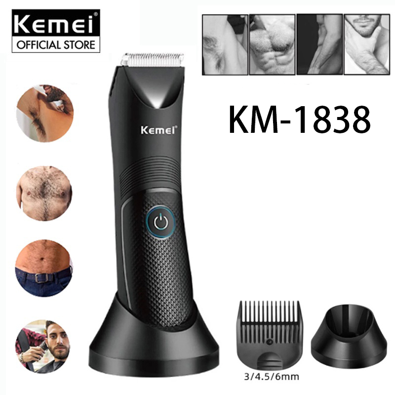 Kemei KM-1838 Groin Area Hair Trimmer Waterproof Wet Dry Clippers Pubic Armpit Body Hair Shaver Razor Washable Rechargeable