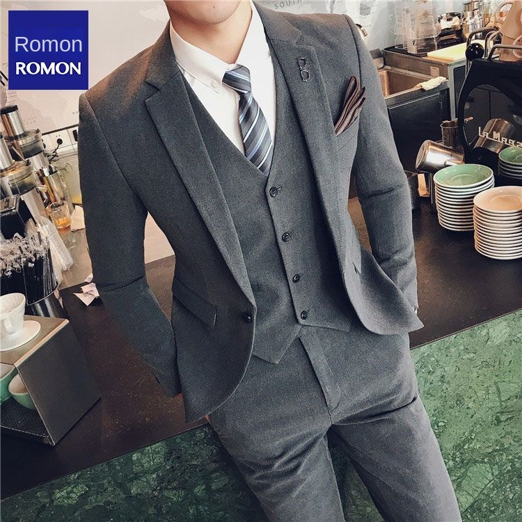 high-end suit jacket Men's suit three piece solid color small suit male business casual formal wear professional wear male groom wedding dress