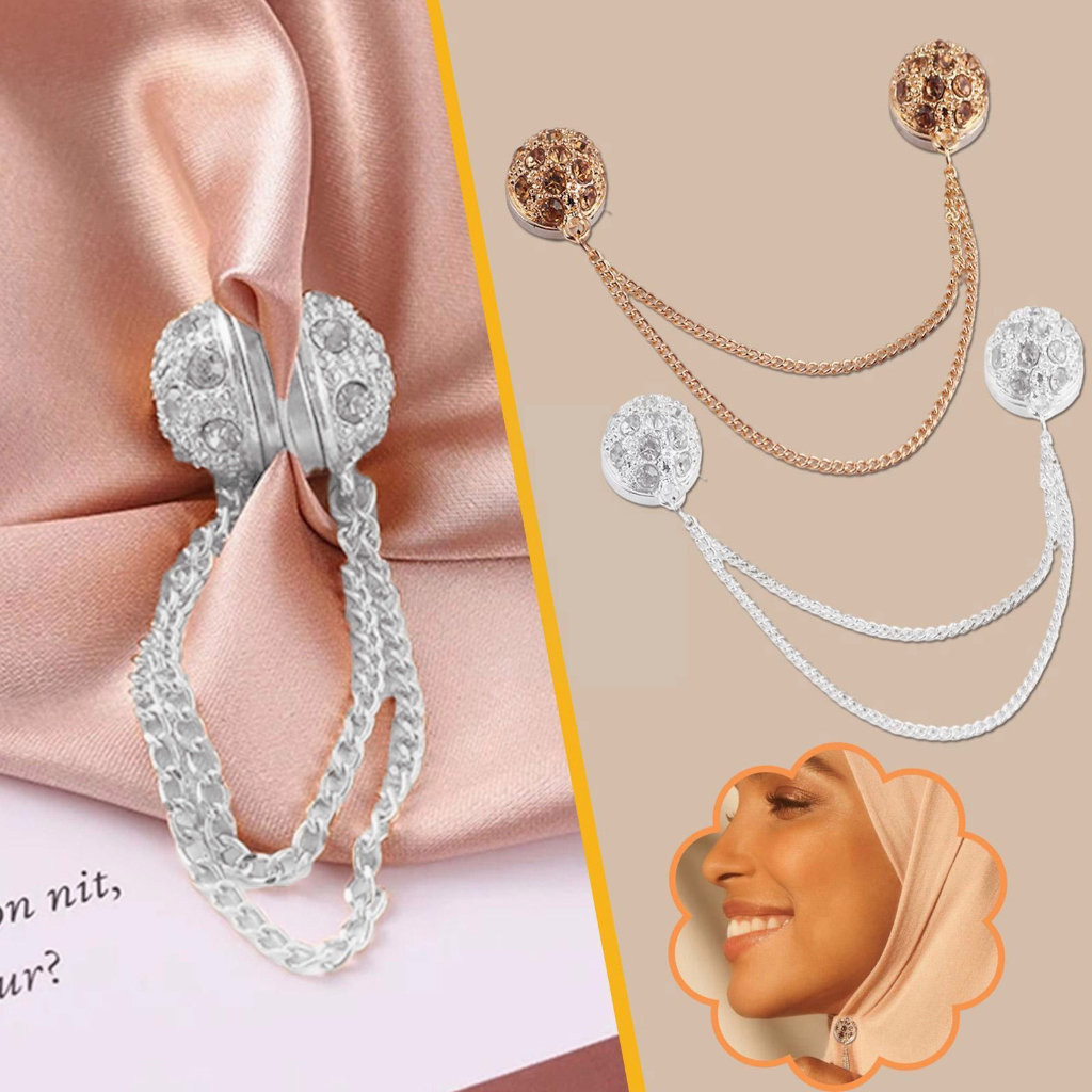 Muslim Hijab Shawl Scarf Magnet Chain Pendant Strong Safety Pin Hijab Clip Brooch Ladies Fixed Non-Slip Pin Jewelry