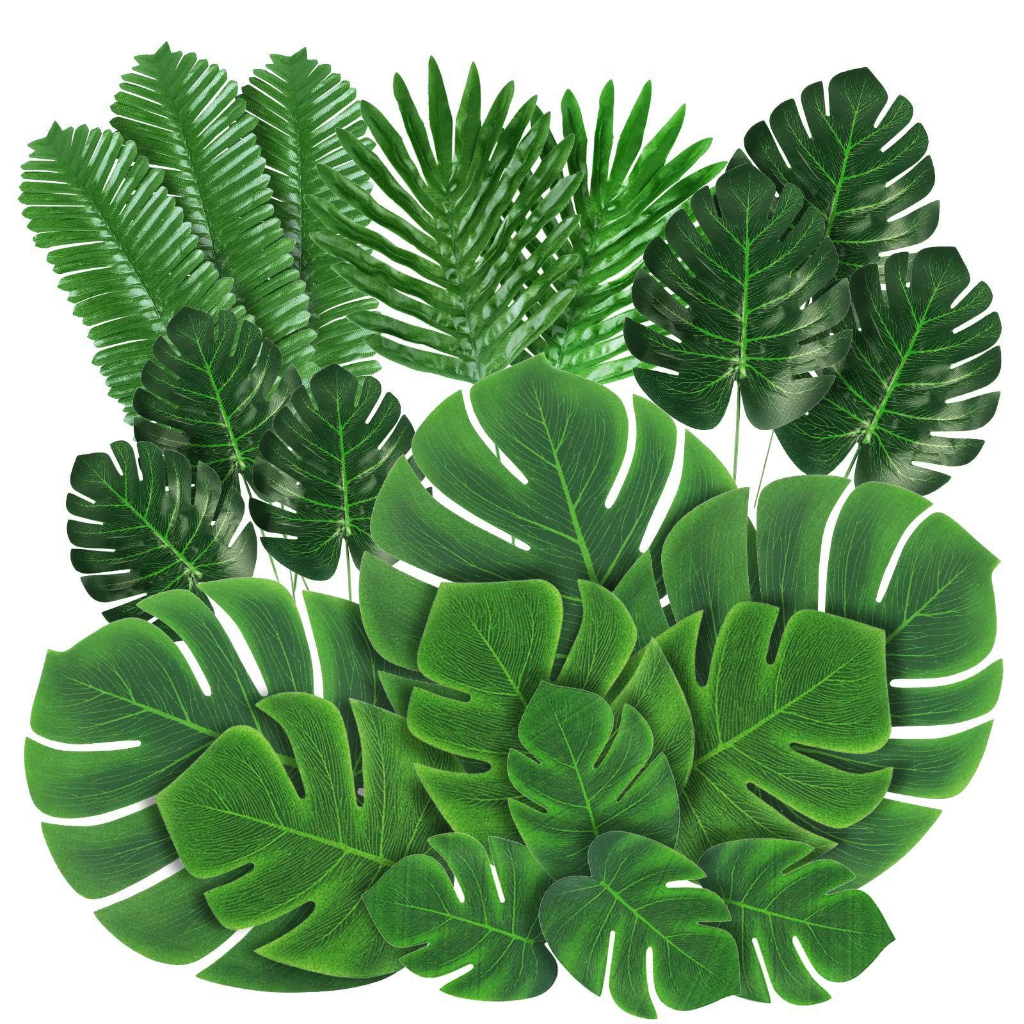 Fake Artificial Palm Green Plants Tropical Monstera Leaves For Home Decoration Jungle Theme Party Decor