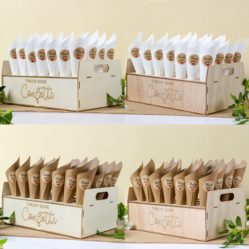 Wedding Confetti Cones Holder Stand Box Flower Tray Rustic Wedding Party Decor Kraft Paper Artificial Flowers Wedding Cones Stand Holder Support Vintage Wedding Favour Boxes Romant