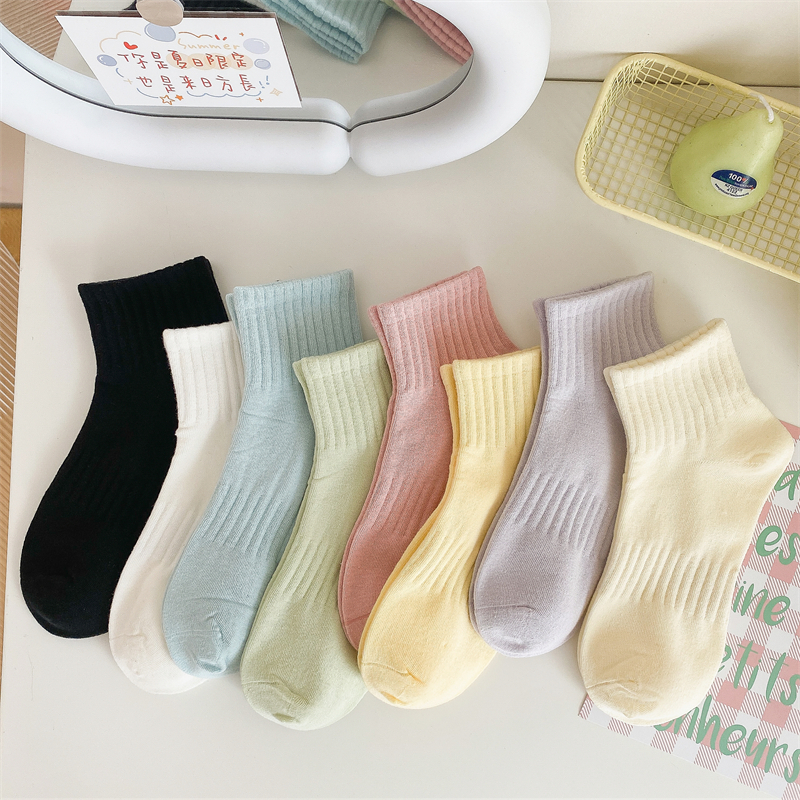 Sweet Simple Solid Color Stripes Ankle Socks Women Cotton Fresh Short Socks School Low Cut Socks White Black Non Slip Colorful Socks