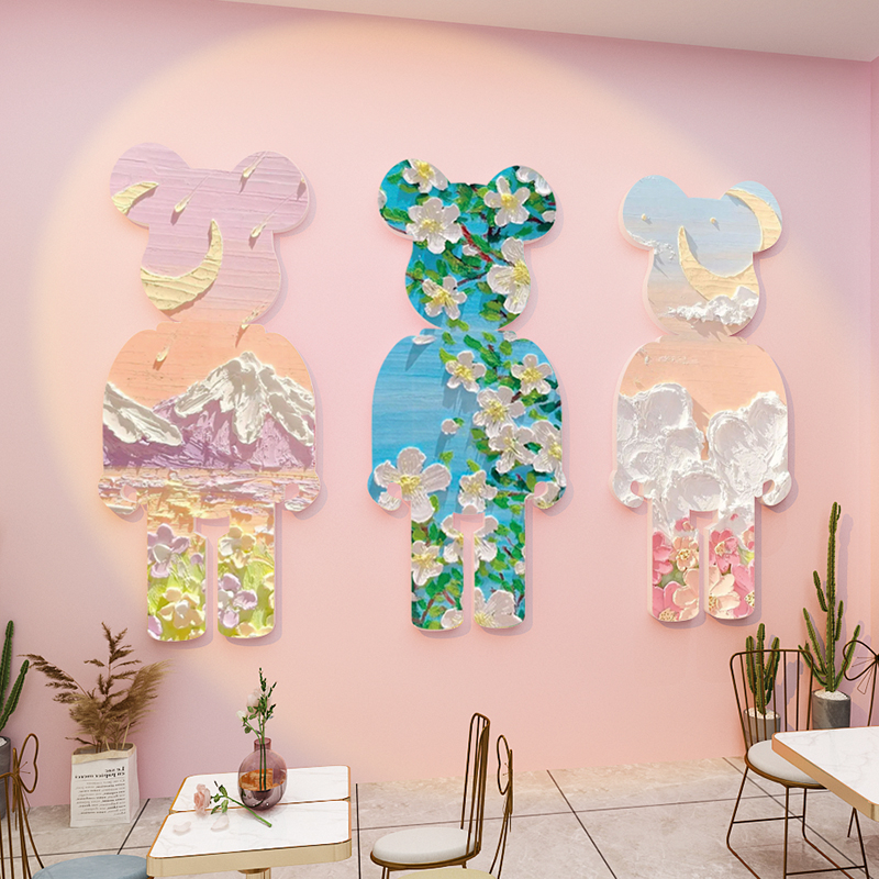 【DDM】KAWS net red check-in background wall decoration painting milk tea shop attractive wall photo area layout violent bear wall stickers