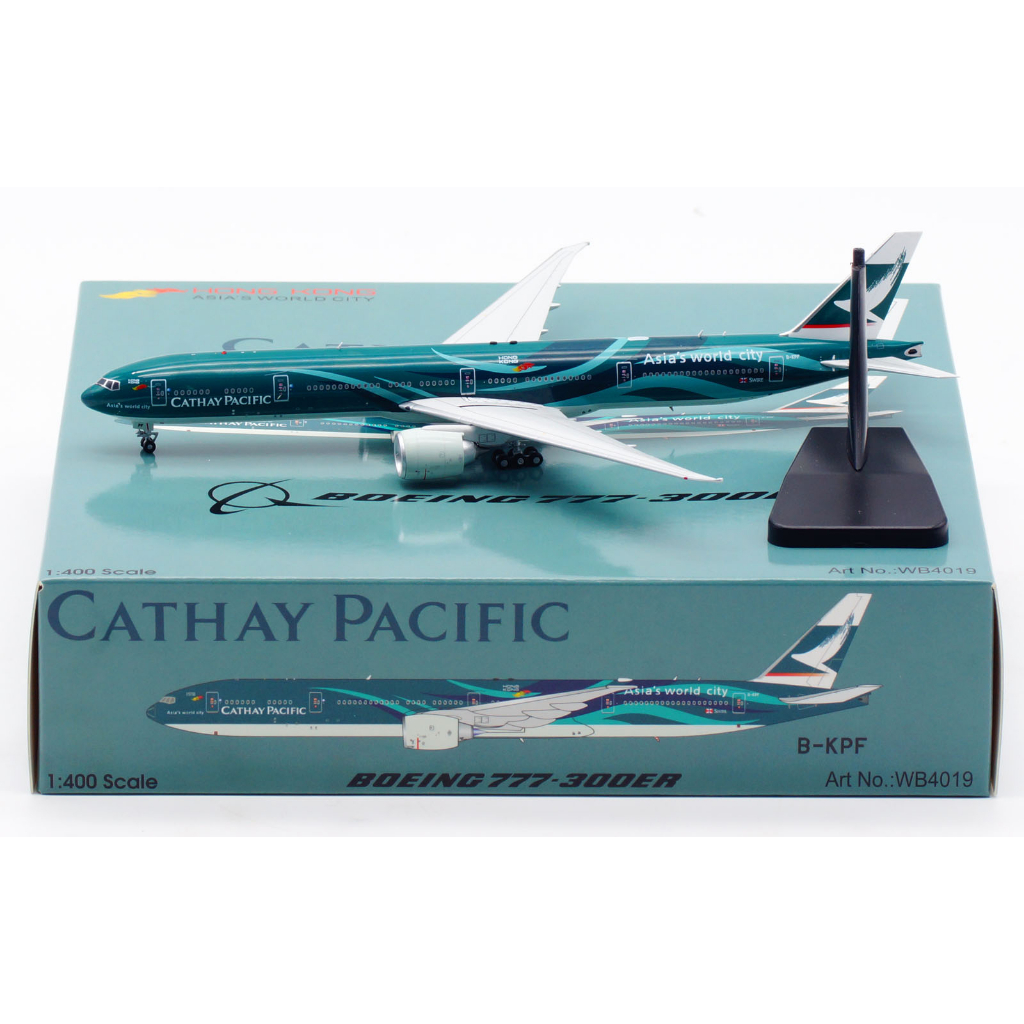 WB4019 Alloy Collectible Plane Gift Aviation 1:400 CATHAY PACIFIC Boeing B777-300ER Diecast Aircraft Jet Model Reg:B-KPF with Tractor & Stand