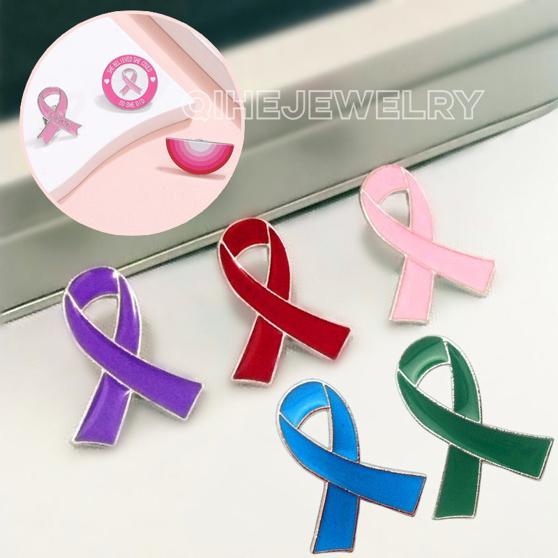 Pink Heart Ribbon Brooch Breast Cancer Prevention Awareness Badge