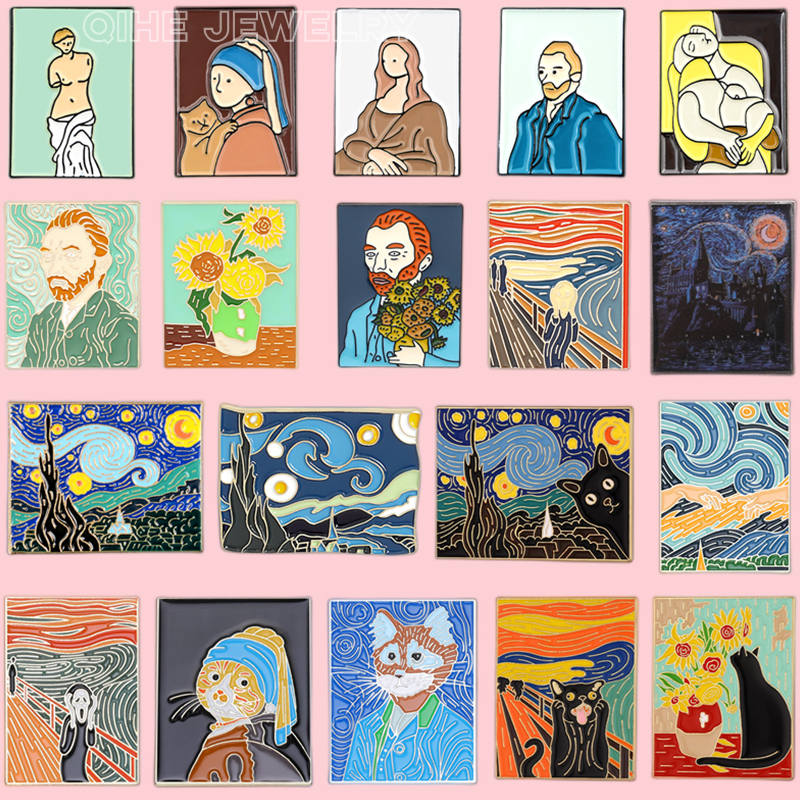 33 Styles "Van Gogh" Oil Painting Starry Sky Lapel Pin Backpack Badge Collection Gifts for Friends Clothing Accessories