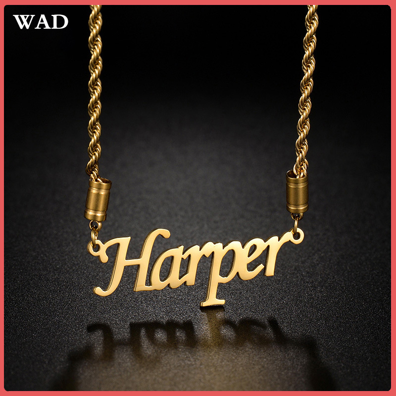 Stainless Steel Rope Chain Name Custom Pendant Necklace Twist Chain Women's Necklace Birthday Gifts for Family Friends