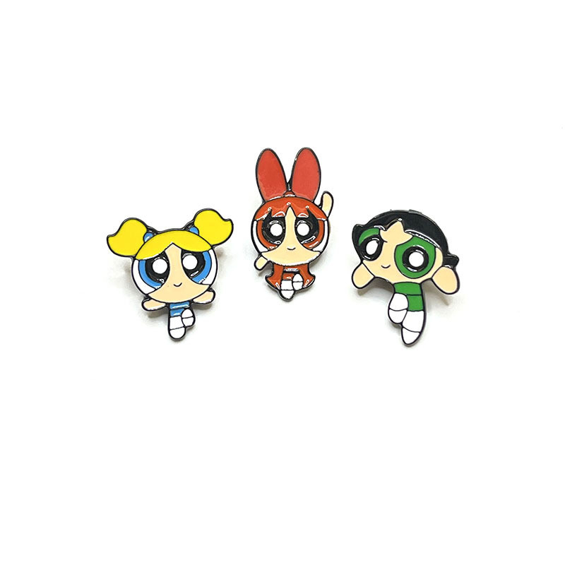 Powerpuff Girls Brooch Badge Men Women Cartoon ins Trendy Bag Cute Japanese Style Unique Accessories