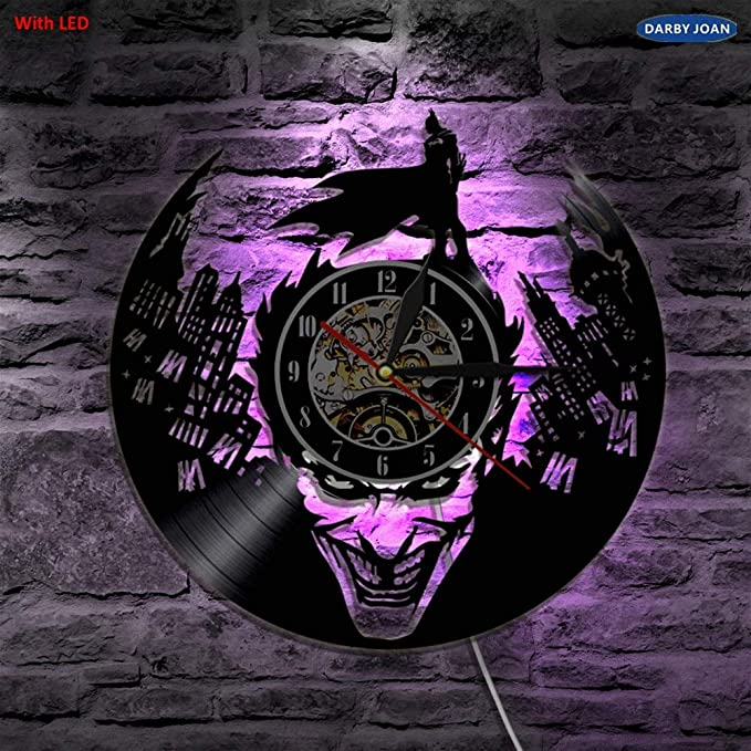 3d Vinyl Clock Batman Gotham City Joker Record Wall Clock Creative Retro Nostalgic Home Art Decoration Wall Clock Clock LED Seven-Color Night Light Gift