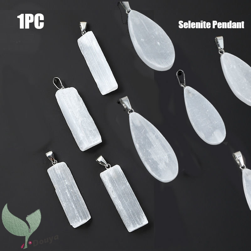 1pc Natural Selenite Crystal pendant – Cleanse the Aura from Negativity, Relieve Stress and Anxiety - Come with free rope