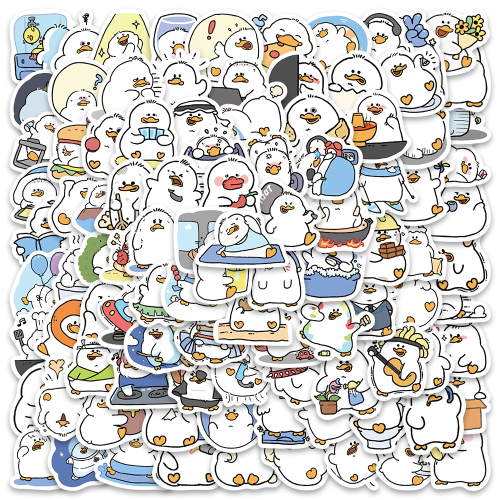 100Pcs Cartoon Cute Ducks Cartoon Waterproof Sticker Skateboarding Snowboard Retro Vinyl Sticker Graffiti Notebook Sticker