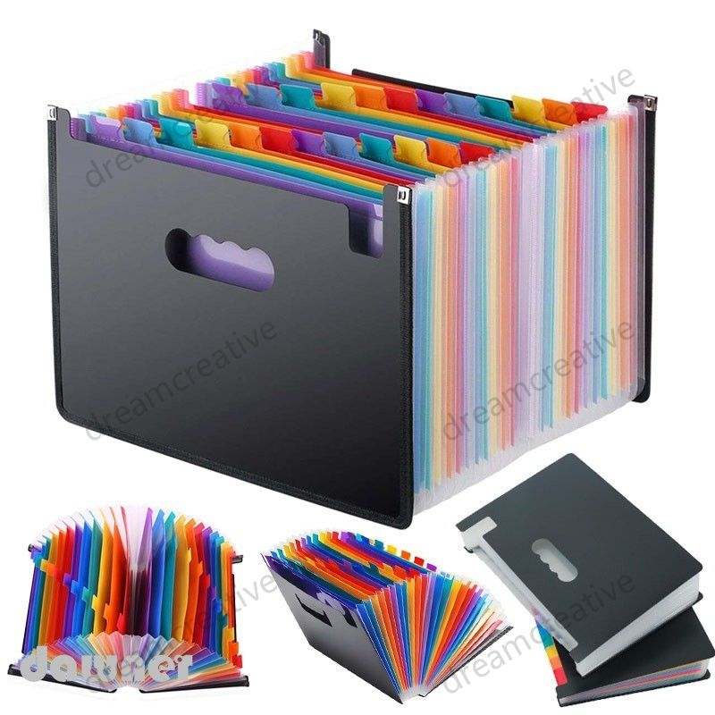 24 Pockets Expanding File Folder Document Organizer A4 File Folder Cloth Edge Wrap and File Guides Portable Business Office Supplies Organizers