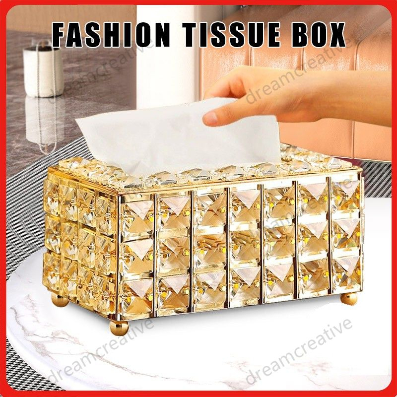 Europe Style Luxury Crystal Tissue Box Paper Towel Crystal Storage Box Living Room Tissuer Napkin Dispenser Bedroom Office Hotel Cafe Coffee House Bar Home Decor Napkin Tray Paper Rack