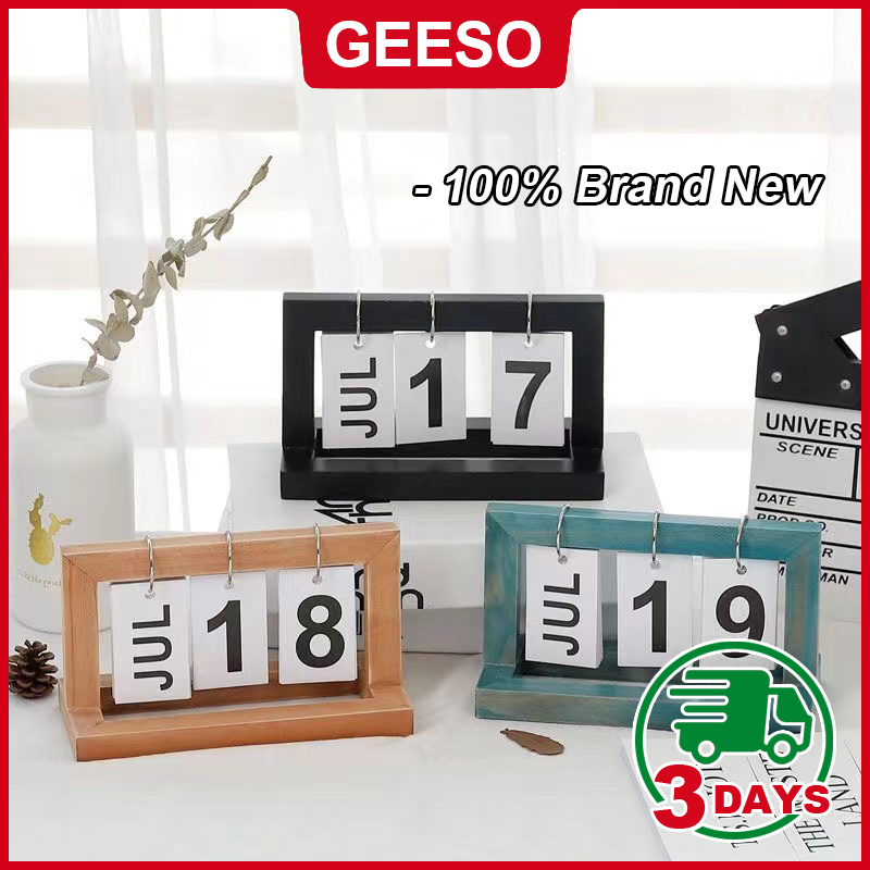 GEESO Wooden Calendar Nordic Simple Style Multicolor Flipping Wooden Desk Calendar Page Calendar Small Ornaments Living Room Desktop Decorations 实木台历