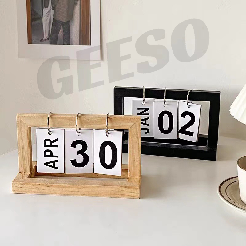 GEESO Wooden Flip Desk Calendar – Nordic Style, Multicolor, Real Wood Page Calendar for Home & Office Decor