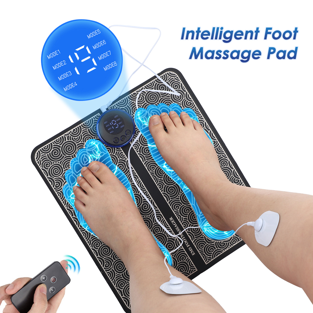 Msdear 8 Modes 19 Levels Remote Control Electric Foot Massage Rechargeable EMS Massage Pad Relieve Fatigue Feet Acupuncture Stimulator Massager