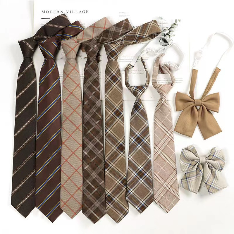 Hot sale Brown Tie DK Shirt Male Student College Style Coffee Stripe Retro Jk Necktie BowTie