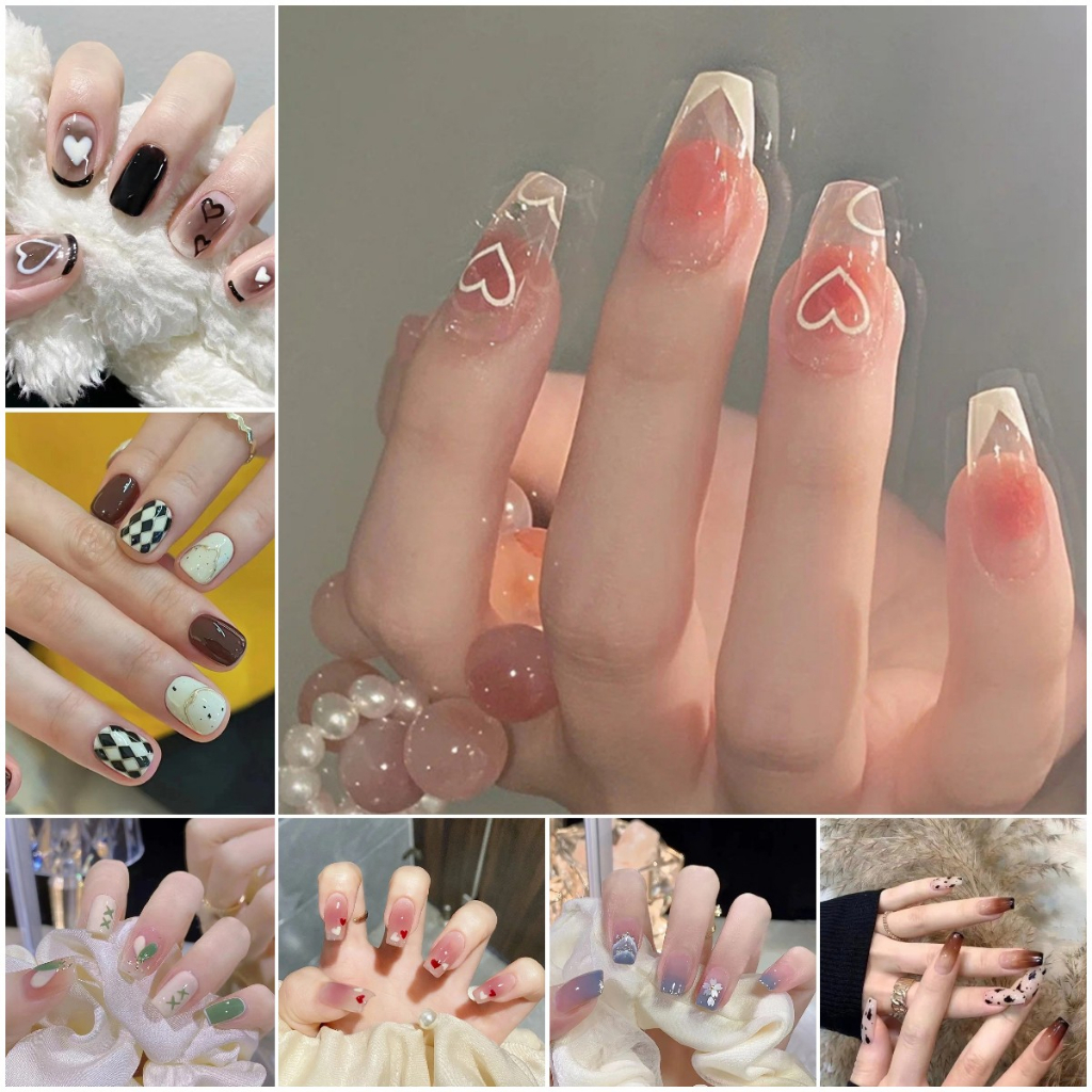 With 24 Jelly Glue 24Pcs Nail Art Fake Nails French Long Fake Nails