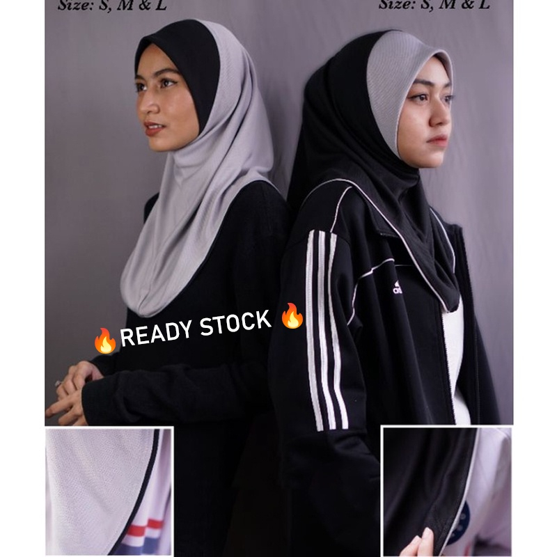 Ready StockSPORT HIJAB PIPING 2 TONE PLAIN (TUDUNG SUKAN PIPING 2 TONE KOSONG) Basic Breathable And Comfortable Quality