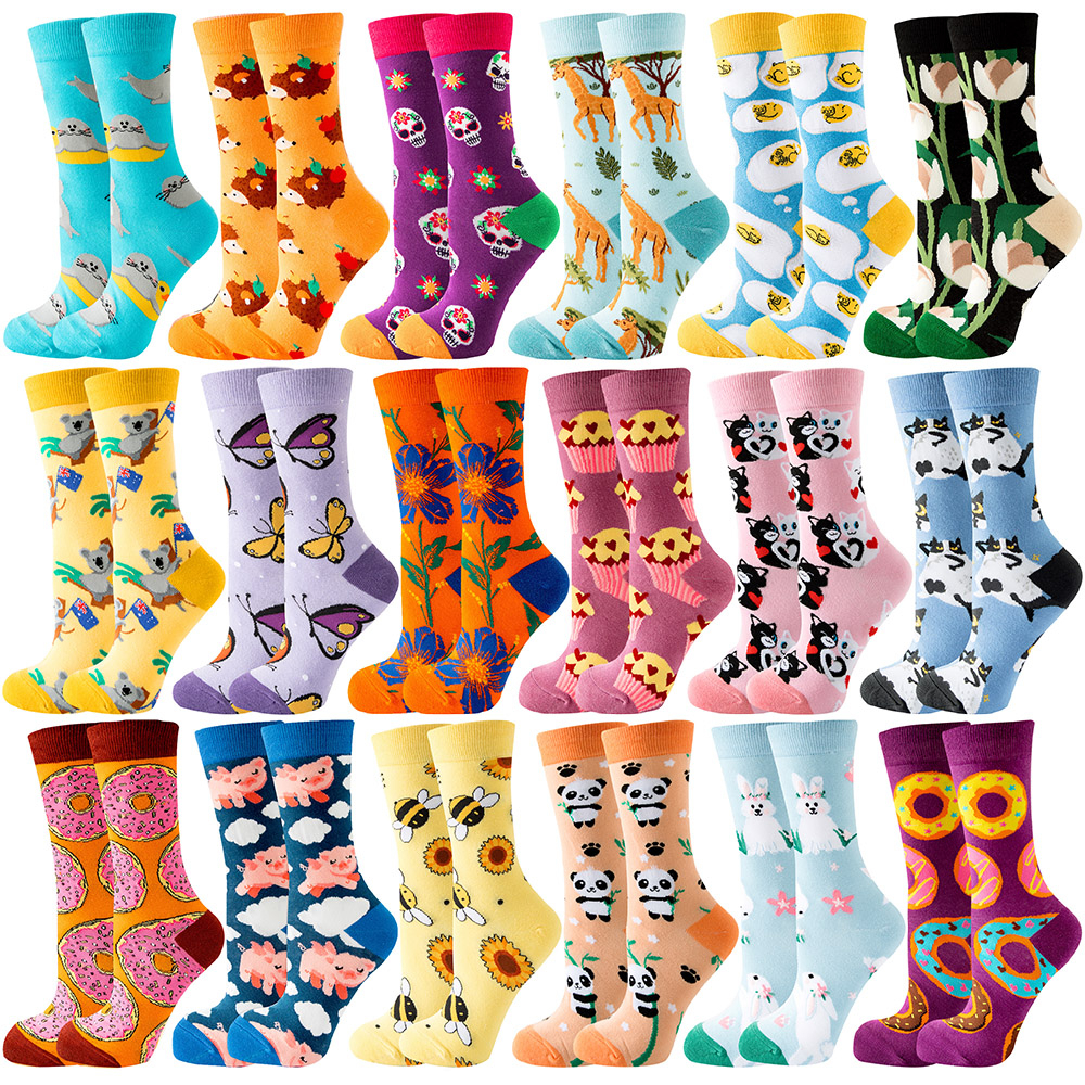 Cute Women's Socks Print Art Funny Cartoon Animal Hedgehog Cat Butterfly Bee Fashion Colorful Harajuku Trendy Men Socks