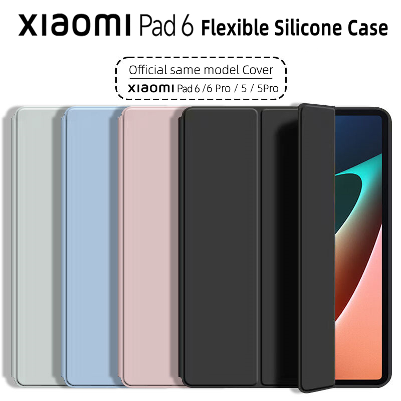 Xiaomi Pad 6 6Pro 2023 Case Official Same Mi Pad 5/5 Pro 5G 11inch Tablet Casing Flip Magnetic Stand Smart Cover Slim Flexible Silicone Back Cover Support Magnetic Charging