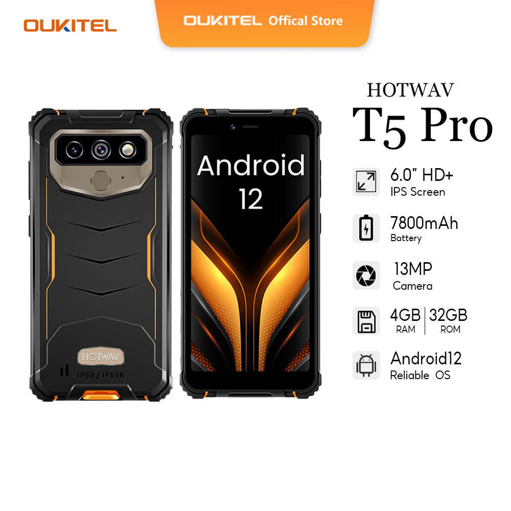 HOTWAV T5 Pro (Android 12/6.0"/7500mAh/4GB+32GB/IP68 & IP69/13MP Camera) Rugged Smartphone