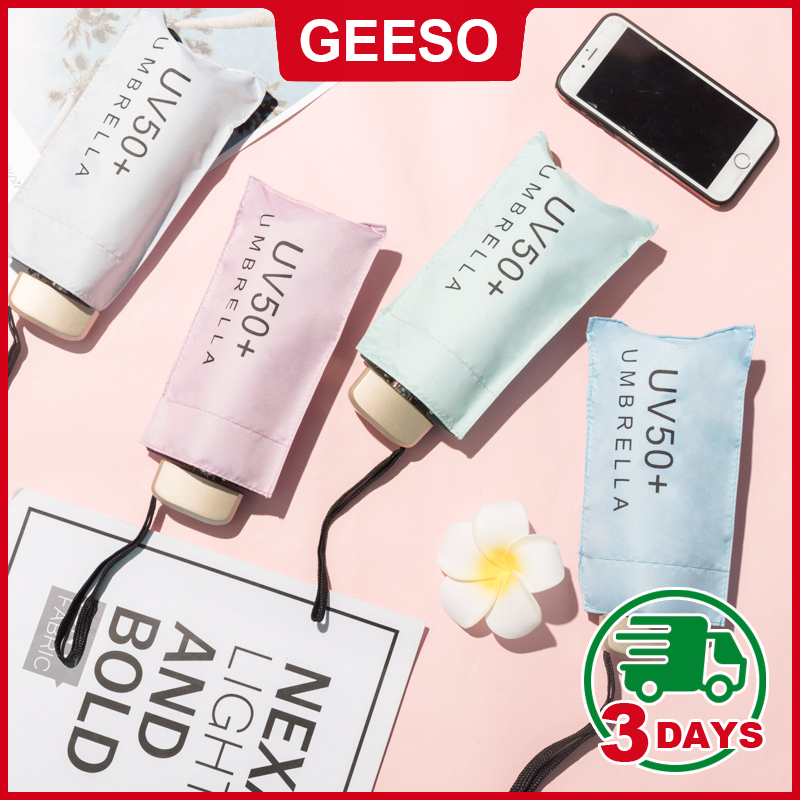 GEESO Mini Sun Proof Umbrella UV Flat Five-Fold Umbrella Black Glue Sunscreen Anti-Ultraviolet Umbrella Folding Mouth Bag Umbrella 便携式 口袋雨伞