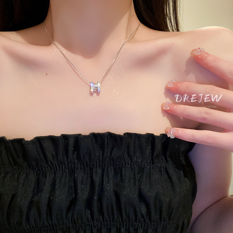 DREJEW Zircon letter H necklace niche design ins style collarbone chain pendant fashion high-end necklace necklace