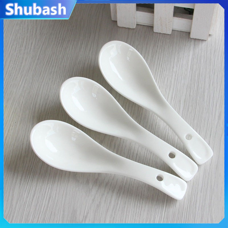 1/2/5pcs Ceramic Long Handle Spoon Bone China Spoon Set Black Line Spoon