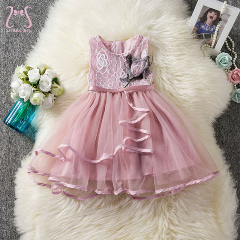 1 To 5 Years Old Kids Costume Fashion Birthday Party Baby Girl Princess Evening Dress Toddler Mesh Flower Sleeveless Young Children Clothes