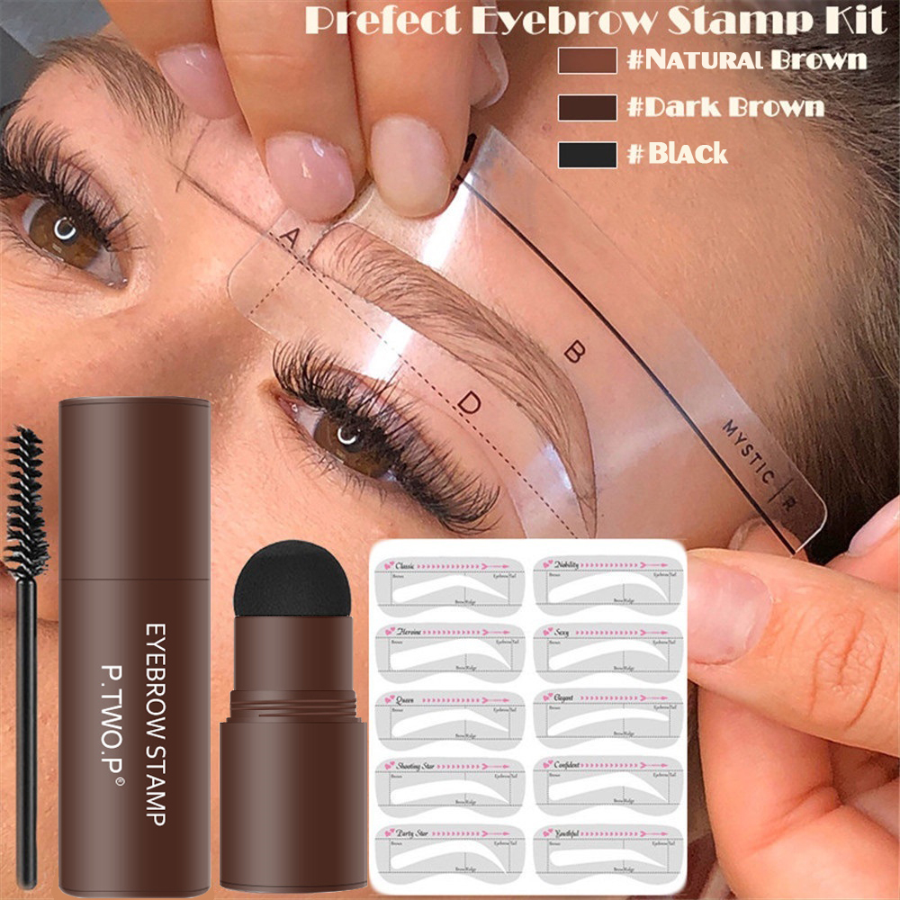 Eyebrow Stamp Stencils Kit Set One Step Eyebrow Stamp Waterproof Make up Stamp Shaper Powder Makeup with 10 Reusable Eyebrow Stencils