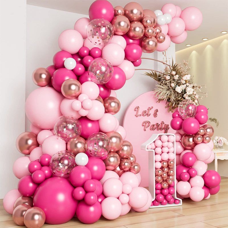 【Local Stock】109pcs Pink Beauty Balloons Princess Decoration Girl 1st Happy Birthday Party Decorations Rubber Safe Non-toxic Baloons Birthday Baby Shower Party Needs