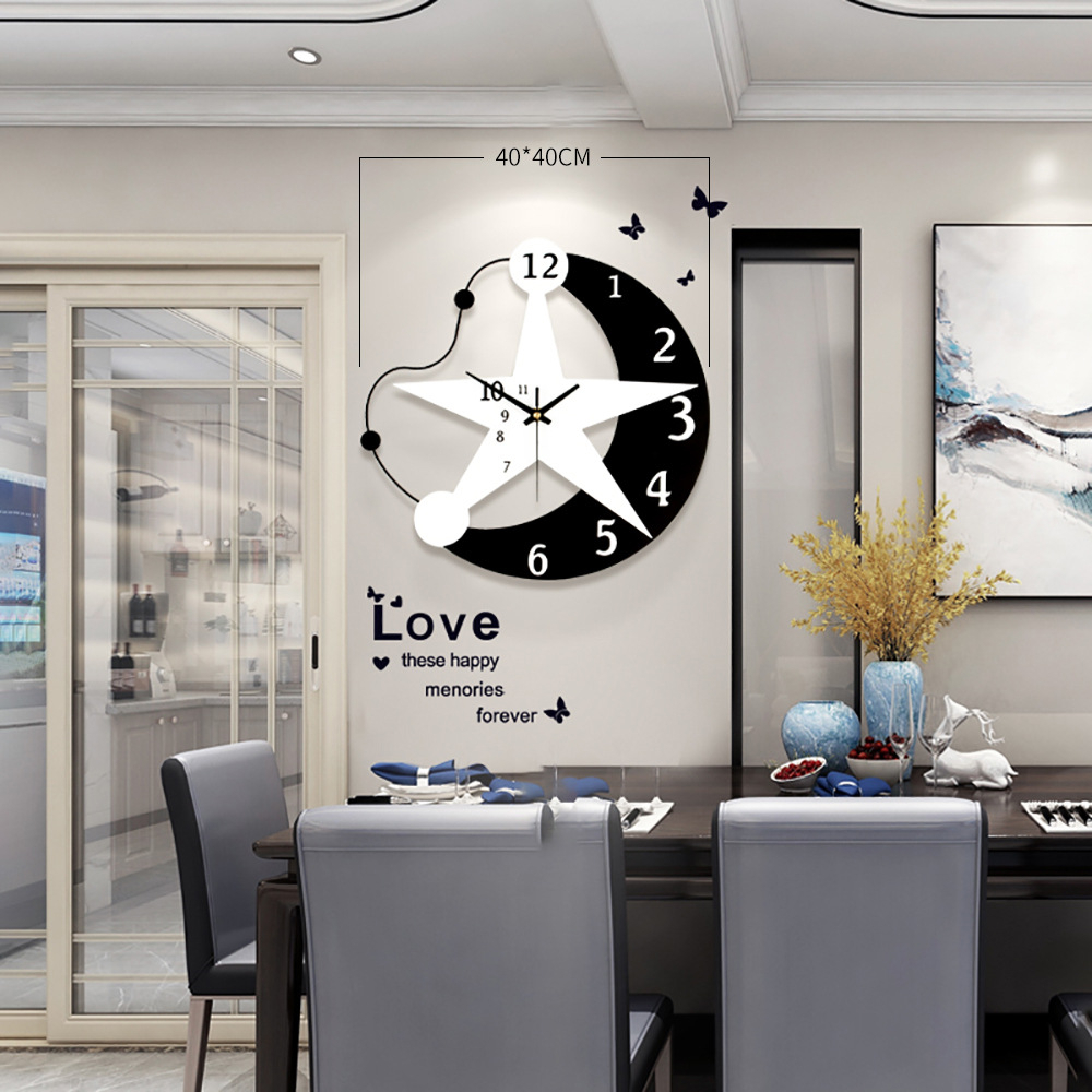 Star Moon Art Decoration Clock Cartoon Creative Wall Fashion Simple Wooden Children's Room Electronic Quartz Gift