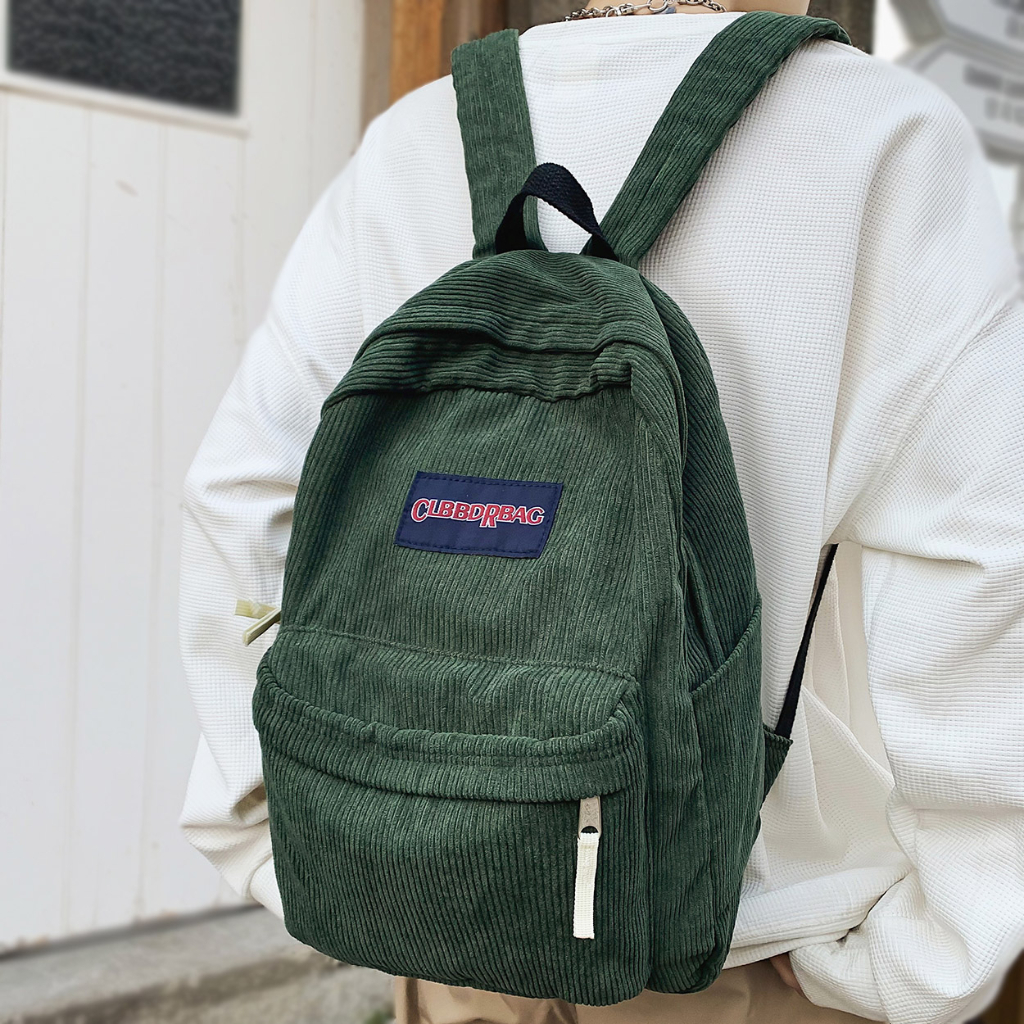 Vintage Girl Corduroy Green School Bag Men Women Laptop College Backpack Cool Lady Student Fashion Female Travel BookBag