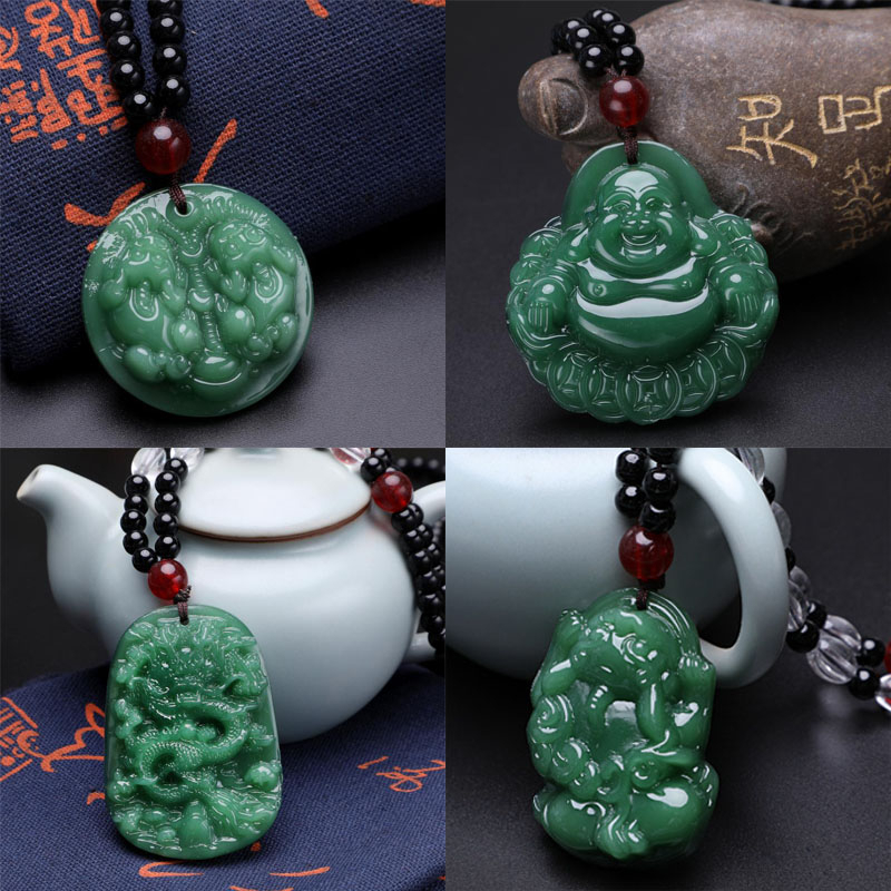 Buddha/Dragon Necklace Lucky Unisex Jade Pixiu Pendant Sweater Chain