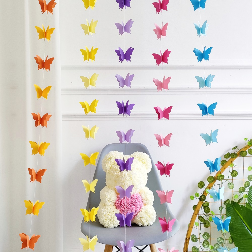 2m Colorful Gradient Butterfly Three-dimensional Paper Garland Birthday Party Kindergarten Teacher Wall Decoration Butterfly Garland Party Decoration