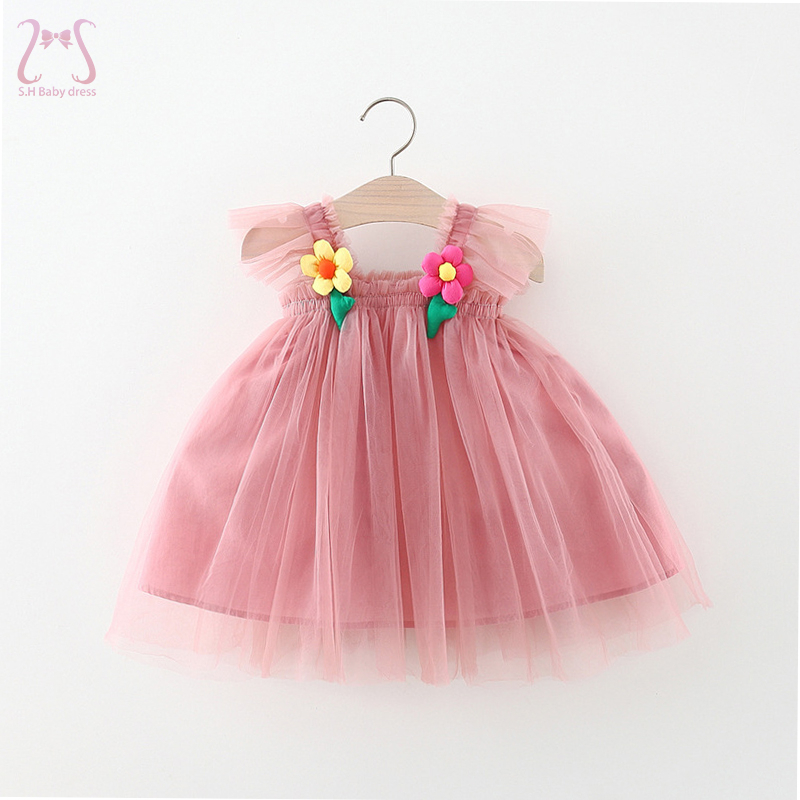 Birthday Party Baby Girl Mesh Princess Evening Dresses Sweet Flower Toddler Wedding Fashion Children's Clothes 0 To 3 Years Old
