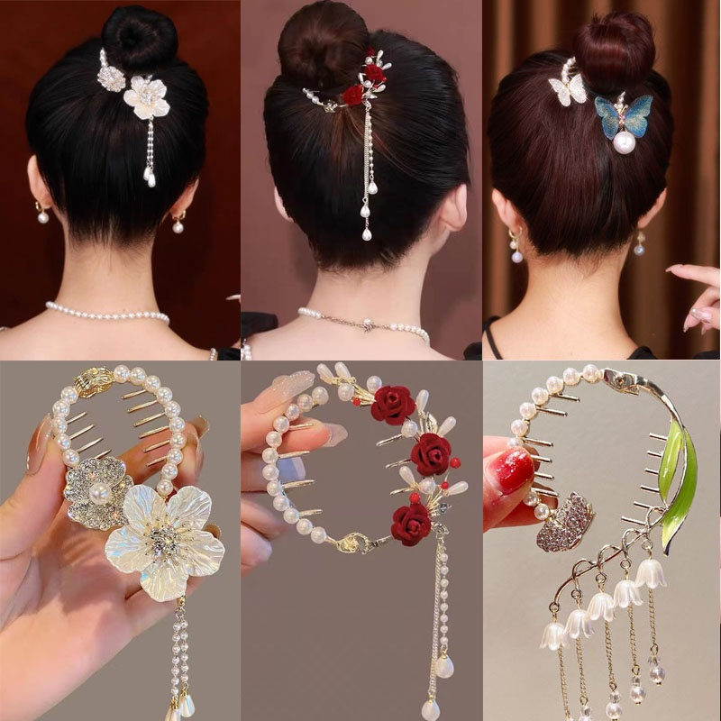 Hairbun Vintage Pearl Tassel Ponytail Clip Women High-end Sense Dish Hair Artifact Hairpin