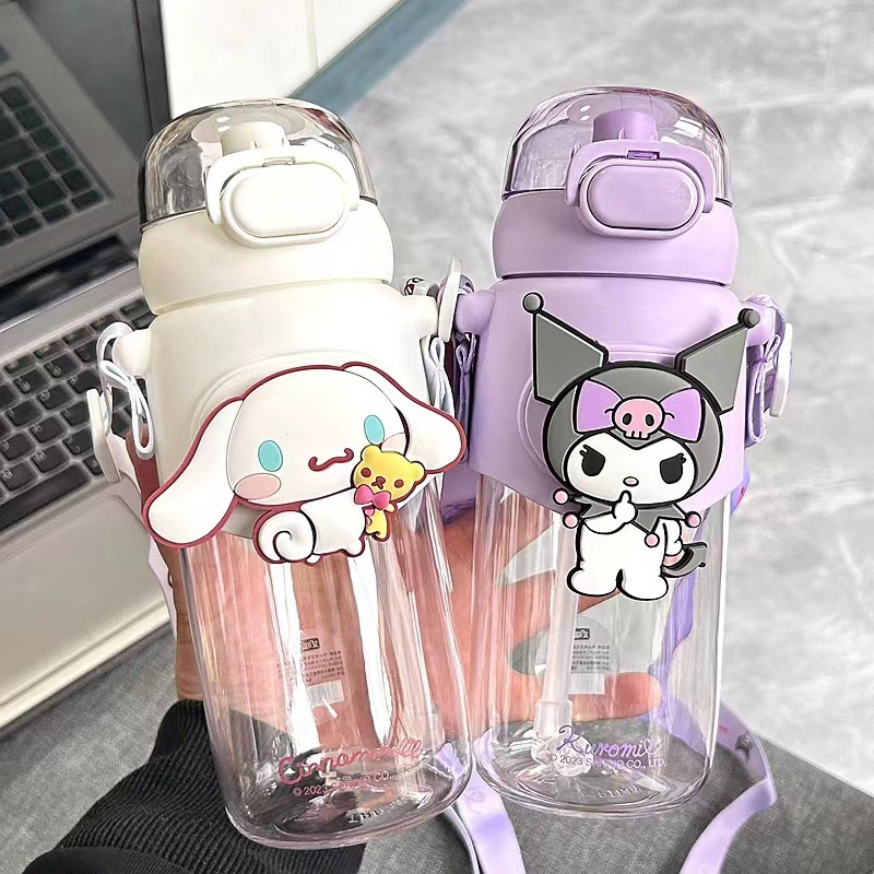 PopKozzi 600ML Cartoon Water Cup BPA Free Tritan Vinyl Wrap Cartoon Sports Water Bottle Coffee Kids Water Botol Secure Lock Leak Proof