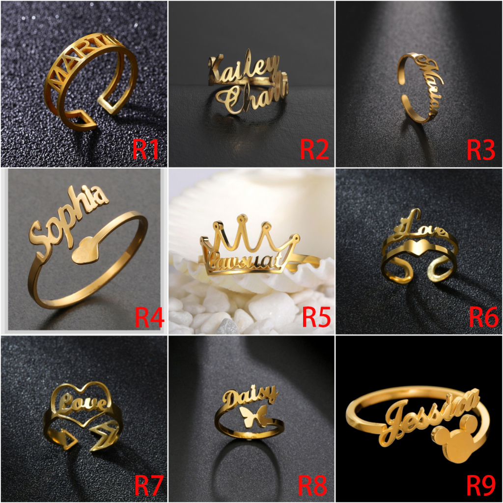 BONLAVIE【Custom Name Ring】DIY Personalized Customized Engraved Name English Letter Design Stainless Steel Gift