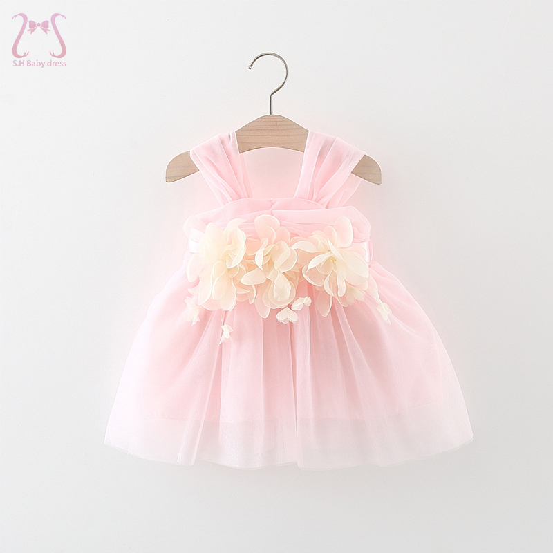 Sweet Baby Girl Wedding Party Evening Dresses Summer Clothes Petal Mesh Birthday Princess Kids Costumes 0 To 3 Years Old Toddler