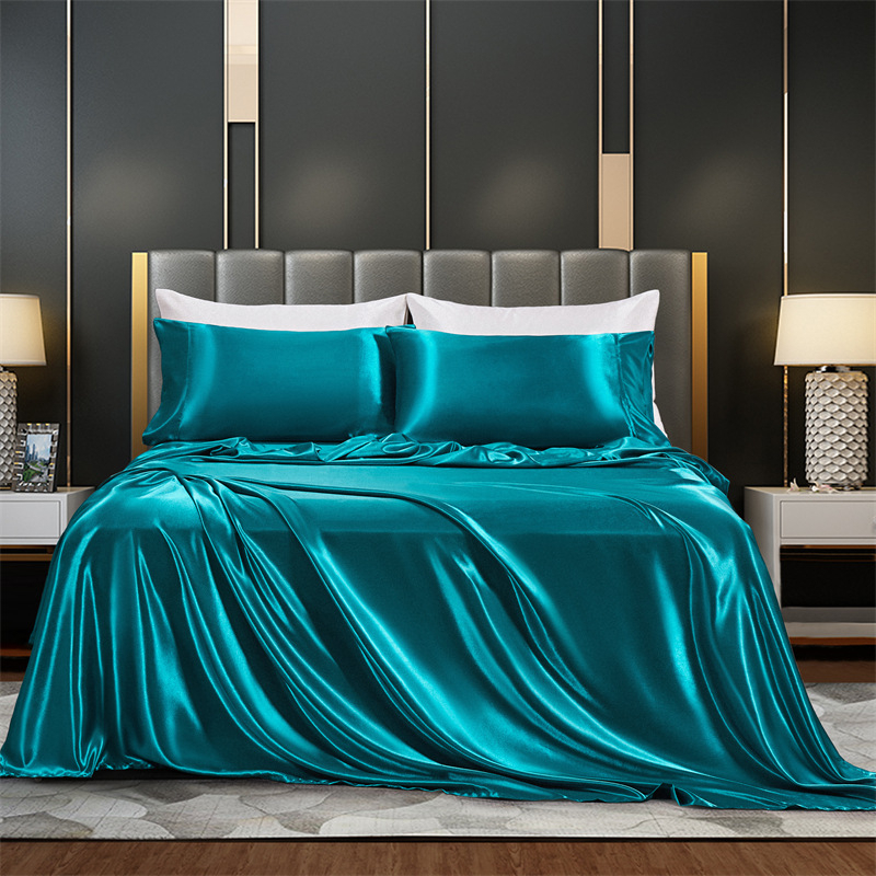 [4 In 1] Light Luxury Ice Silk Quilt Cover Four-Piece Set Non-Stick Wool Summer Double-Sided Tencel Single Bedding