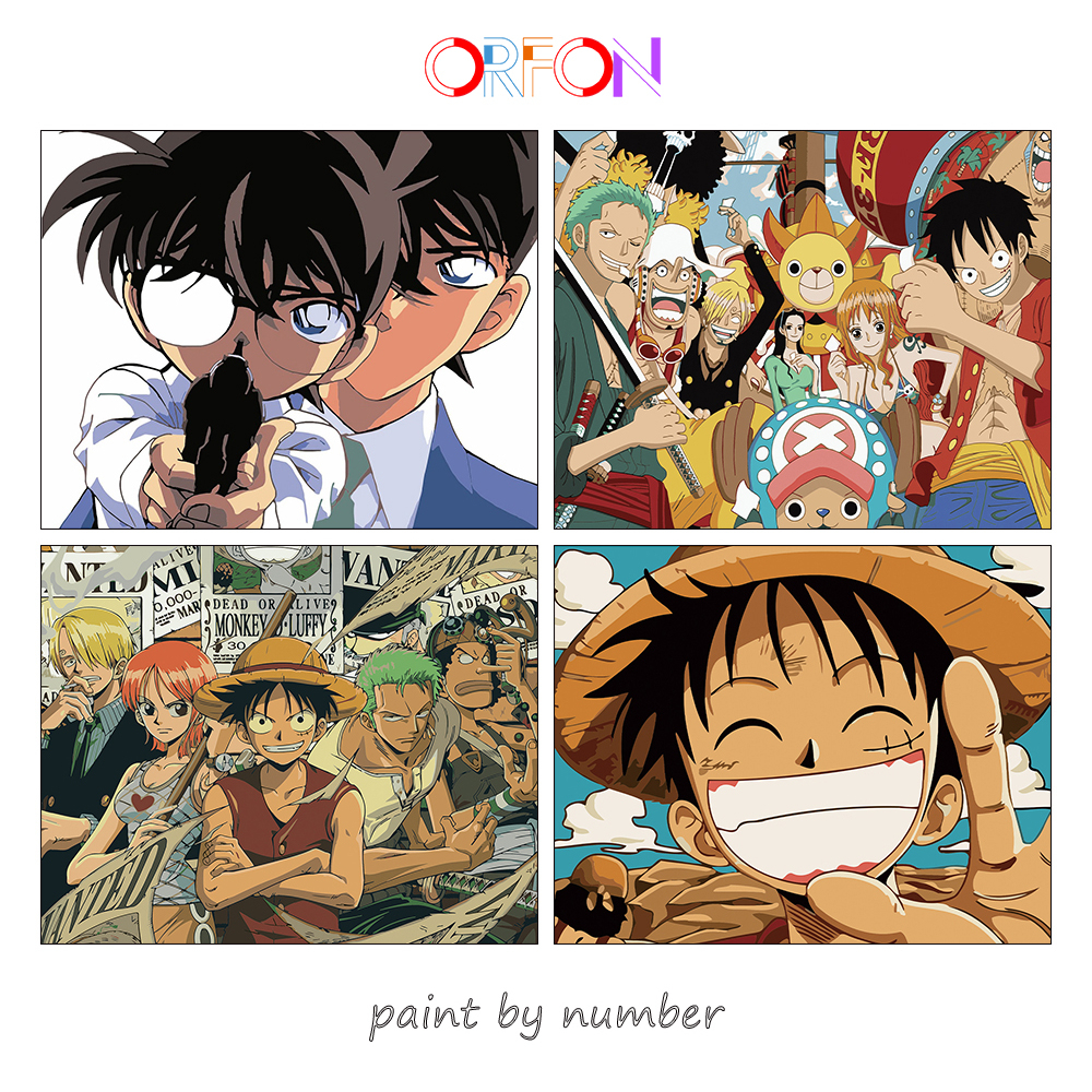 【ORFON】Paint By Number 30*40/40*50cm ready frame·Detective Conan/One Piece/Color Canvas/Acrylic Paint/Wall Decorative Painting